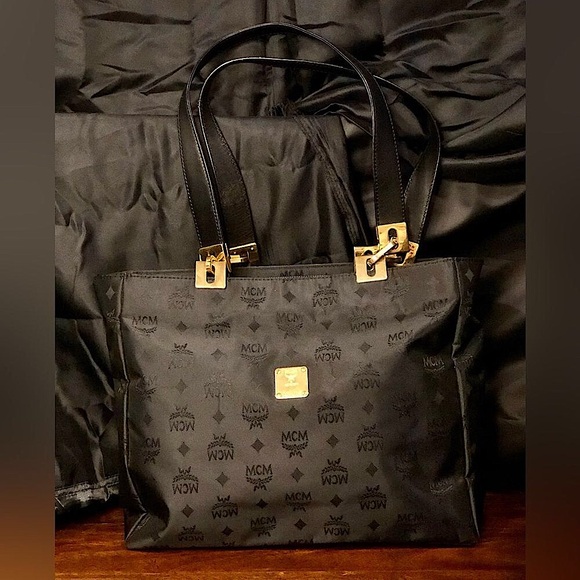 M MCM Black & Gold Monogram Shoulder Bag with Top Zipper Closure German - Picture 17 of 17